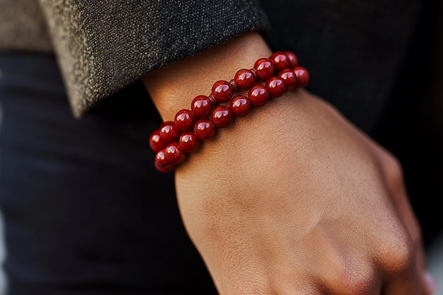 Natural Red Jasper Beaded Meditation Bracelet